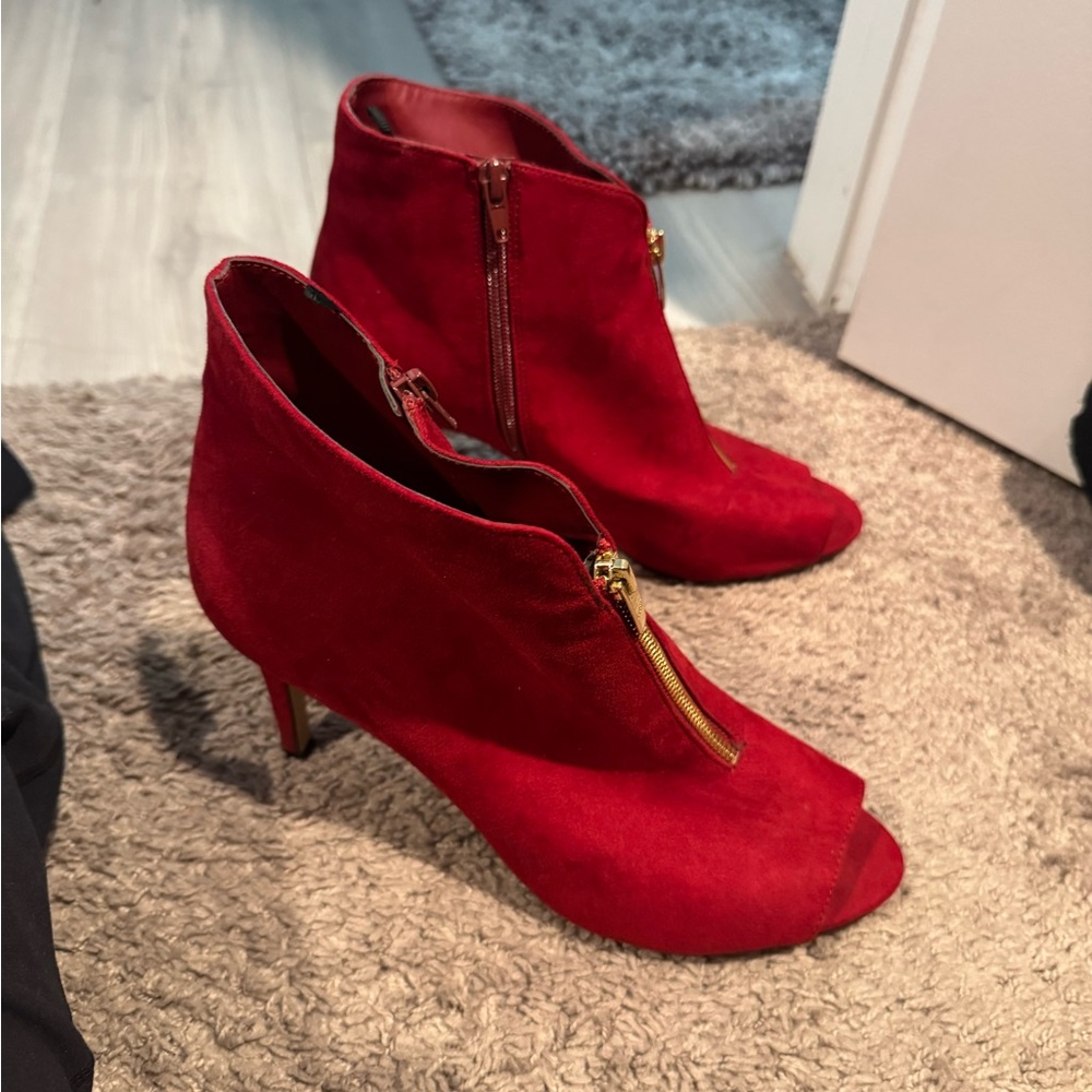 Marc Fisher Red Heeled Suede Shoes - Picture 2 of 5